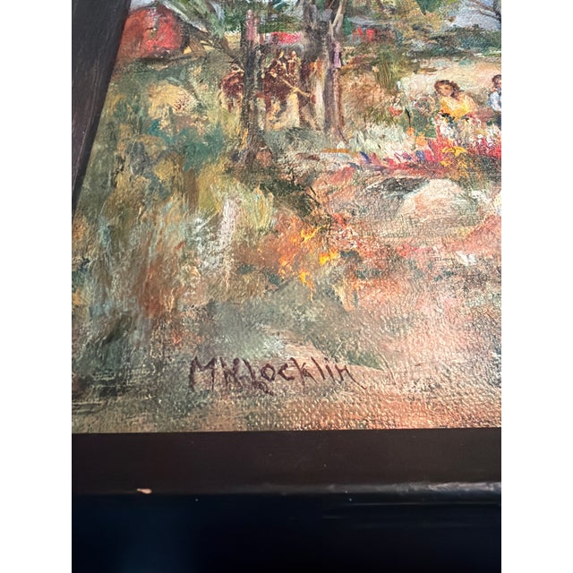 1960s Original Signed Rural Landscape Painting With Barn and Horse and Children & Dog in Black Wood Frame For Sale - Image 9 of 16