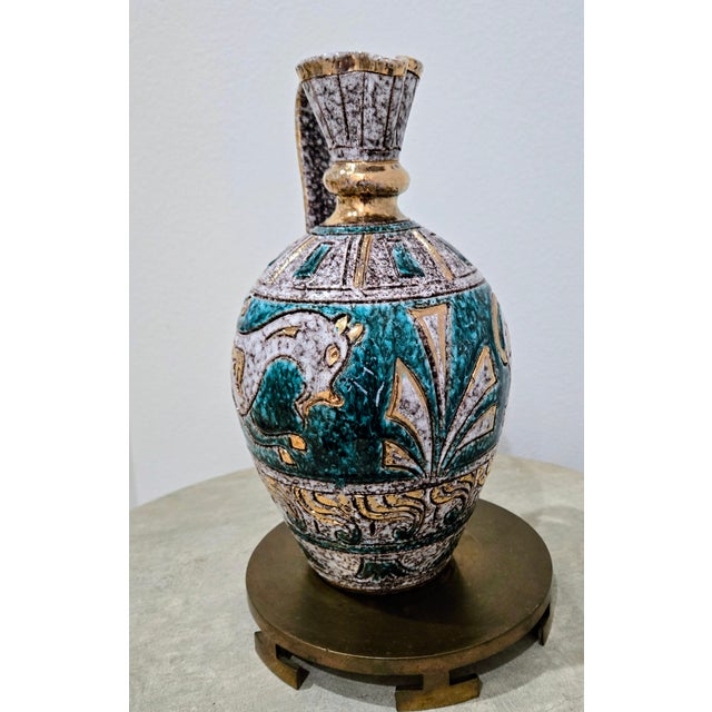 Mid 20th Century Fratelli Fanciullacci Sgraffito Pottery Ewer – Turquoise & Gold Lava Glaze, Italian Mid-Century For Sale - Image 5 of 8