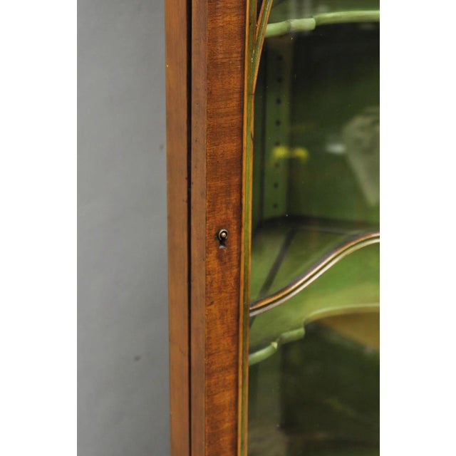 Antique English Adams Style Green Hand Painted Narrow Corner China Cabinet For Sale - Image 10 of 18
