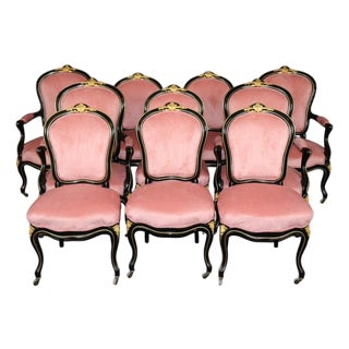 10 Louis XV Style 19th C. Ebonized & Bronze Mounted Dining Chairs For Sale