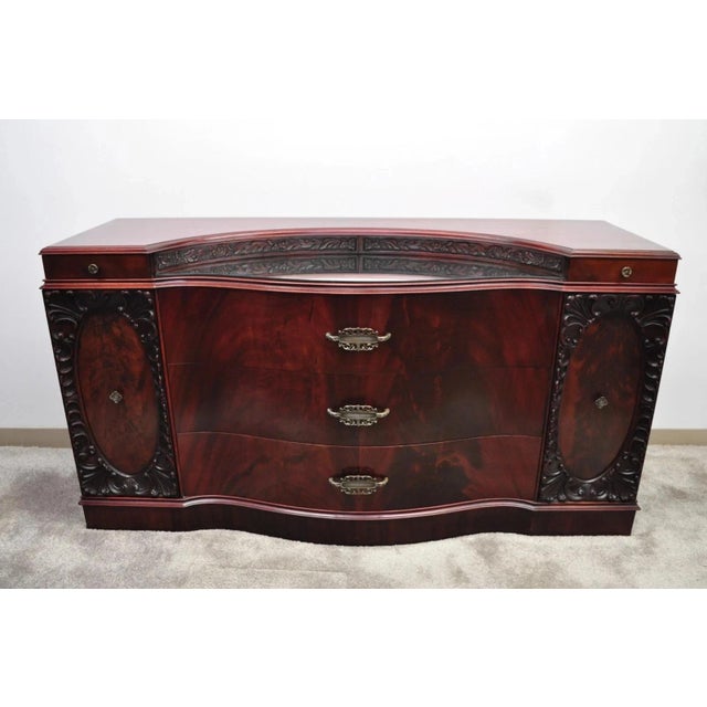 Vintage Chinese Chippendale Mahogany Serpentine Triple Dresser Credenza W Mirror For Sale - Image 11 of 11