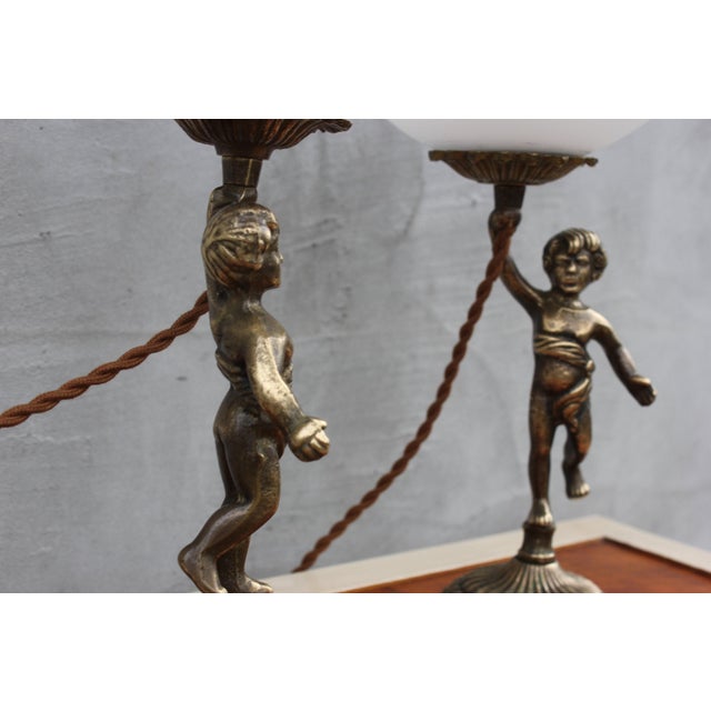 Metal Vintage Cherub Bedside Lamps in Brass For Sale - Image 7 of 10