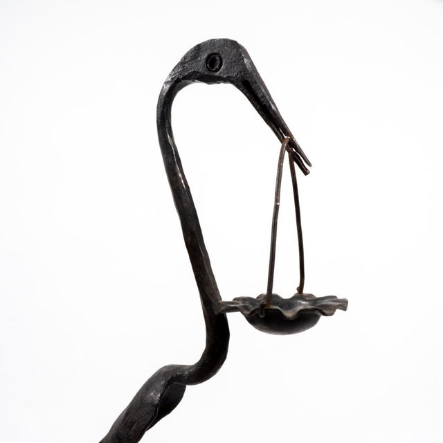 Brutalist Wrought Iron Heron Sculpture Standing Ashtray, Italy, 1960s For Sale - Image 7 of 9