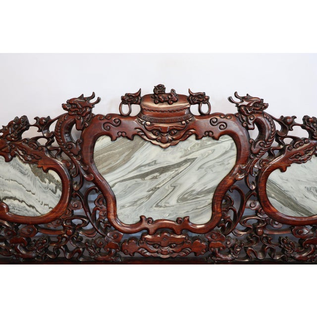 Mid 20th Century Vintage 66" Chinese Hand-Carved Rosewood & Dali "Dreamstone" Marble Settee For Sale - Image 5 of 13