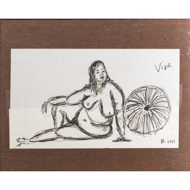 Kayo Lennar (French/American, b. 1923), "Viva", Ink on Paper, 1997, signed lower right, black frame. Image: 10" H x 16.5"...
