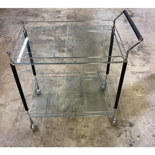 Mid 20th Century Modern Chrome and Glass Two-Level Bar Cart on Wheels For Sale - Image 4 of 9