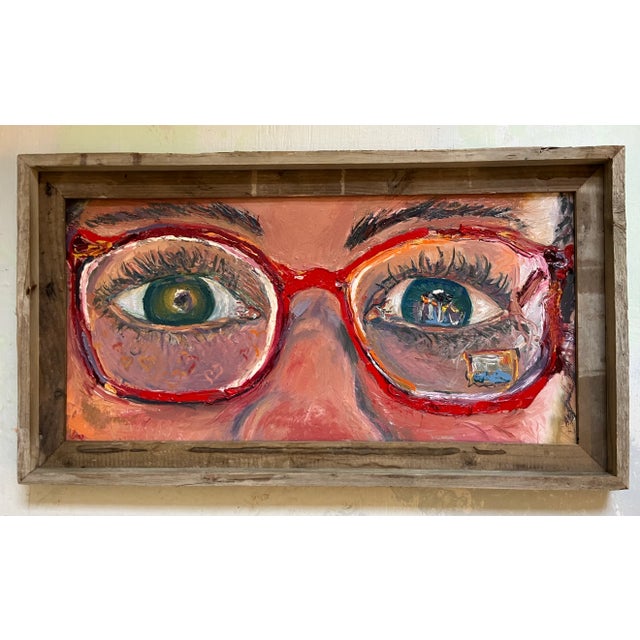Red "The Red Glasses", Original Oil Paintings, by Van Ness For Sale - Image 8 of 9