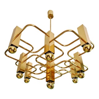 Geometric Brass Chandelier by Gaetano Sciolari for Boulanger, 1970s For Sale