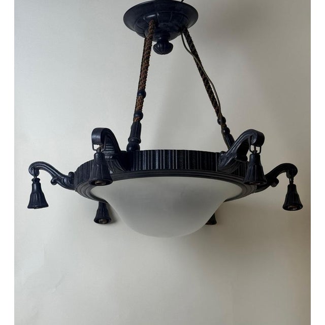 Art Deco Frosted Milk Glass Chandelier, Germany, 1930s For Sale - Image 12 of 15