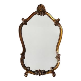 Mid-Century Baroque Style Gold Leaf Gilded Crest Mirror, 1950s For Sale