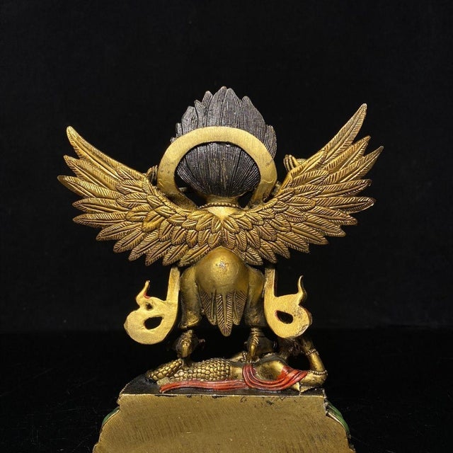 Late 19th Century Gilt Bronze Garuda Statue, Mythical Bird Figure, 700g For Sale - Image 4 of 9
