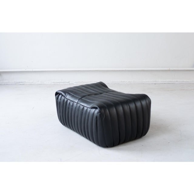 Ligne Roset Black Leather Ottoman attributed to Annie Hieronimus from Ligne Roset, 1973 For Sale - Image 4 of 6