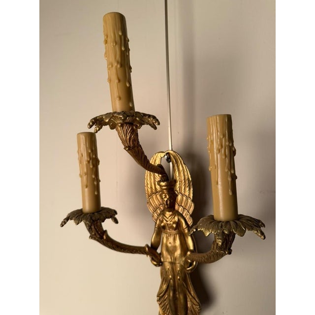 19th Century French Neoclassical Style Bronze Angel Sconces - Pair For Sale In Indianapolis - Image 6 of 12