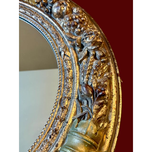 Large Round Gold Gilt Wall Mirror Ornate Florentine Regency 31''-Vintage-Baroque For Sale - Image 6 of 8