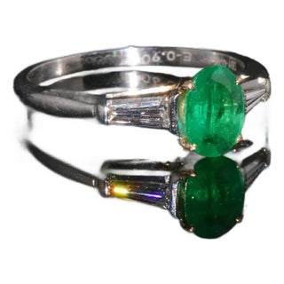 Certified Natural 1.13CTS VS G Diamond Emerald Platinum 18K Gold Three Stone Ring, size 6.75 For Sale