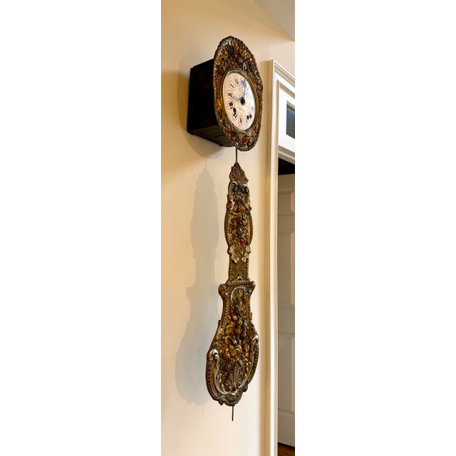 French Morbier Repousse Brass and Porcelain Wall Clock For Sale In New York - Image 6 of 8