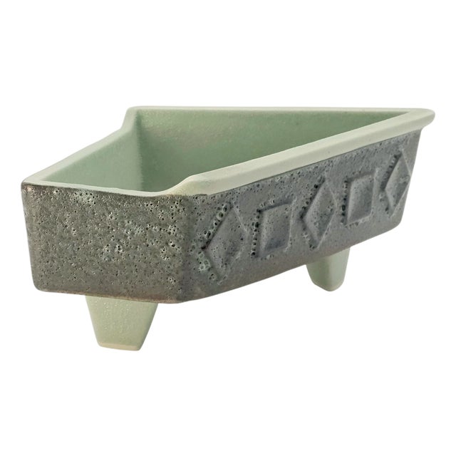 Mid-Century Japanese Studio Pottery Brutalist Ikebana Planter in Celadon Stoneware For Sale