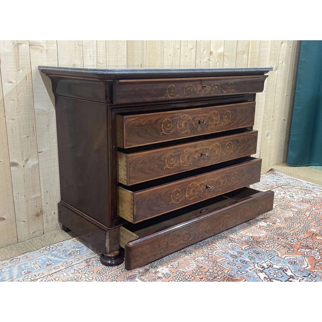 This is an exceptional period Charles X chest of drawers. Circa 1820, this piece is made of mahogany and features 4 deep...