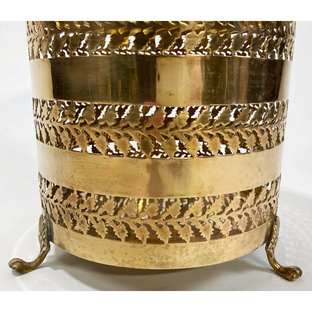 Late 20th Century Vintage Perforated Footed Brass Planter or Waste Bin For Sale - Image 5 of 7