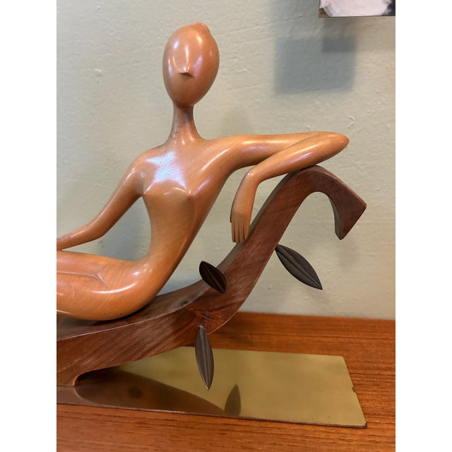 Franz Hagenauer Franz Hagenauer Wood + Brass Reclining Female Nude Sculpture, Circa 1955 For Sale - Image 4 of 11