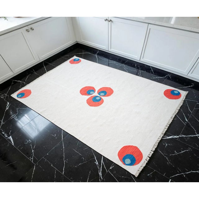 A newly woven Oushak-region flat weave kilim, handmade in West Anatolia in 2023 using silk warp and viscose weft dyed with...