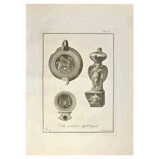 Marcantonio Iacomino, Oil Lamp with Pegasus, Cupid, Etching, 18th Century For Sale