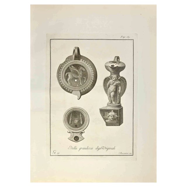 Marcantonio Iacomino, Oil Lamp with Pegasus, Cupid, Etching, 18th Century For Sale