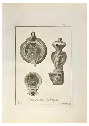 Marcantonio Iacomino, Oil Lamp with Pegasus, Cupid, Etching, 18th Century