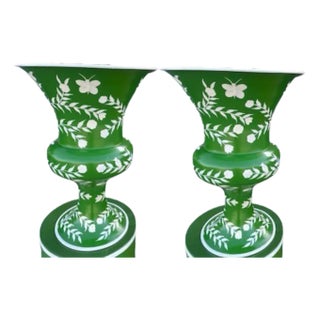 Chinoiserie Green Tole Urns - a Pair For Sale