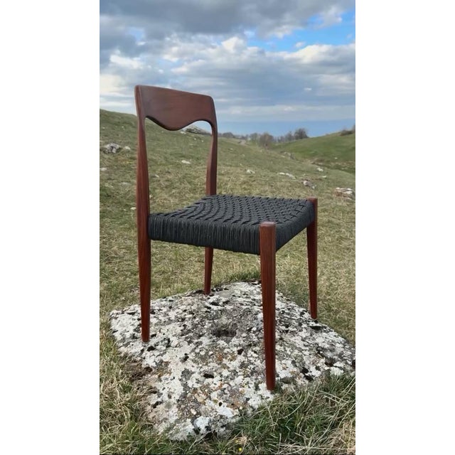 Danish Dining Chair attributed to Niels Otto Møller in Teak with Black Cord Seat For Sale - Image 11 of 12