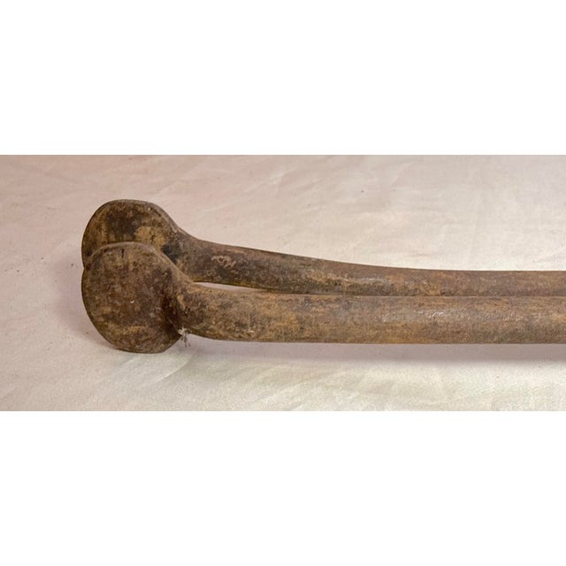 Antique 18th Century Wrought Iron Turned Brass English Fireplace Tongs Tool 28 For Sale - Image 4 of 10