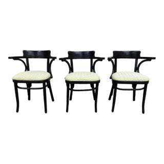 Vintage Bentwood Geometric Upholstered Arm Chairs - Set of 3 For Sale