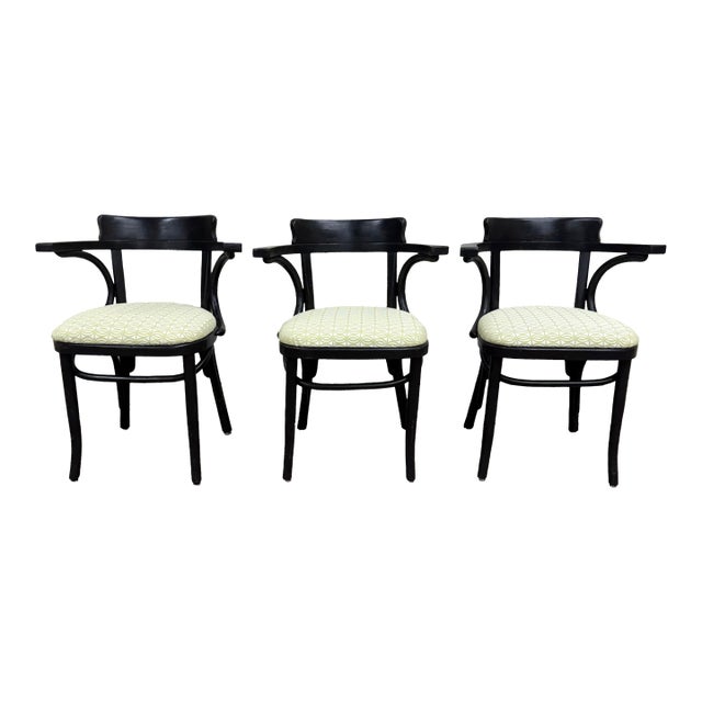 Vintage Bentwood Geometric Upholstered Arm Chairs - Set of 3 For Sale