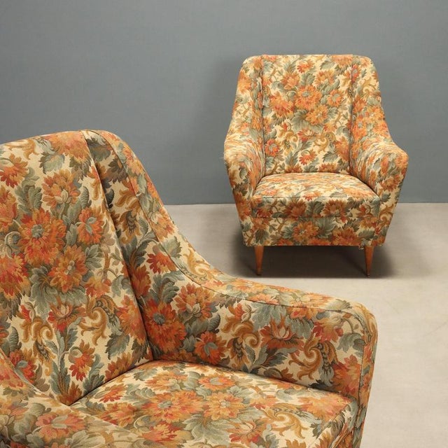 Vintage Armchairs in Fabric and Wood, Italy, 1950s For Sale - Image 3 of 9