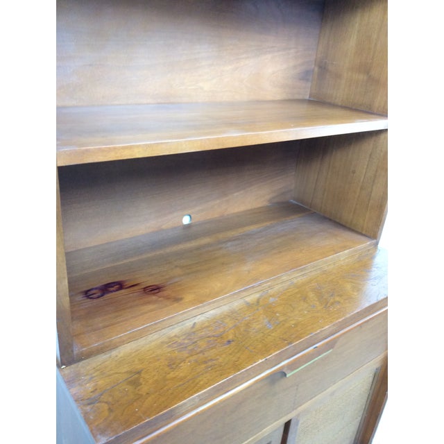 Mid Century Modern Two Piece Shelving Unit With Caned Cabinet Doors For Sale - Image 9 of 18