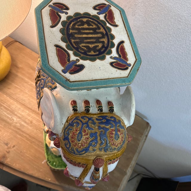 1970s 1970s Holly Wood Regency Style Ceramic Elephant Garden Stool For Sale - Image 5 of 12