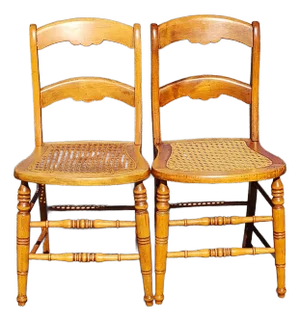 Vintage French Country Brown Cane Side Chairs - a Pair