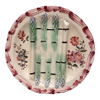 19th Century Longchamp Majolica Asparagus Plate With Flowers For Sale
