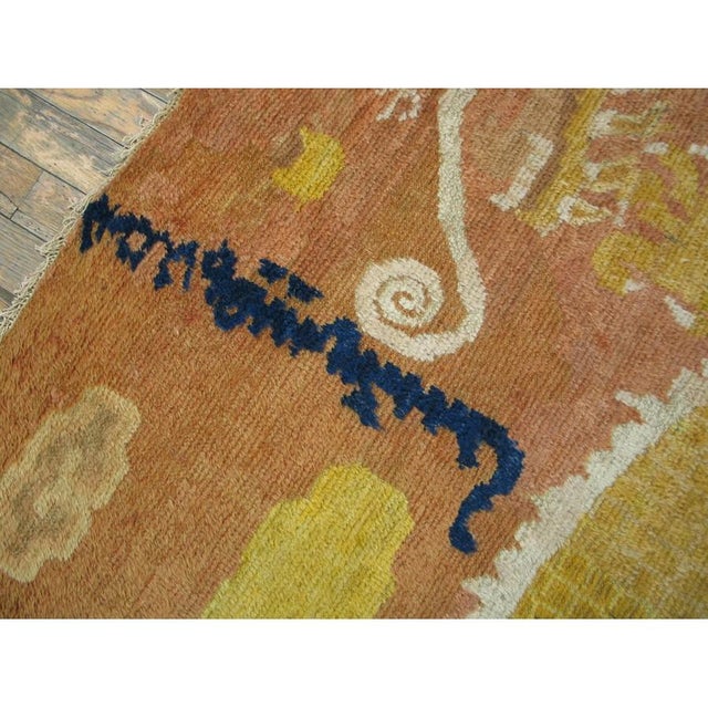 1750s Antique Apricot Imperial Dragon Geometric Chinese Ningxia Small Rug For Sale In New York - Image 6 of 8