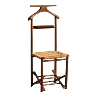 1960s Italian Mid-Century Modern Gentleman’s Valet Butler Chair With Rush Seat For Sale