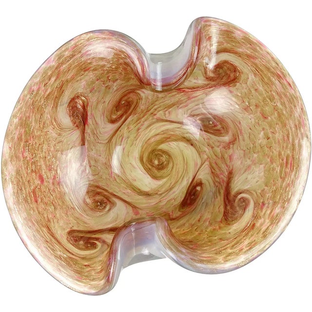 Vintage Murano Fratelli Toso Opal Pink Aventurine Swirl Italian Art Glass Mid-Century Bowl Dish For Sale In Orlando - Image 6 of 6
