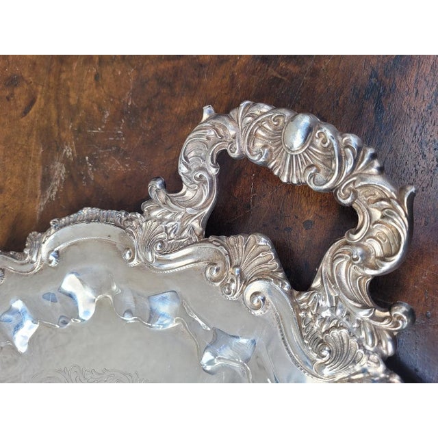 Vintage Silver Metal Tray For Sale - Image 14 of 17