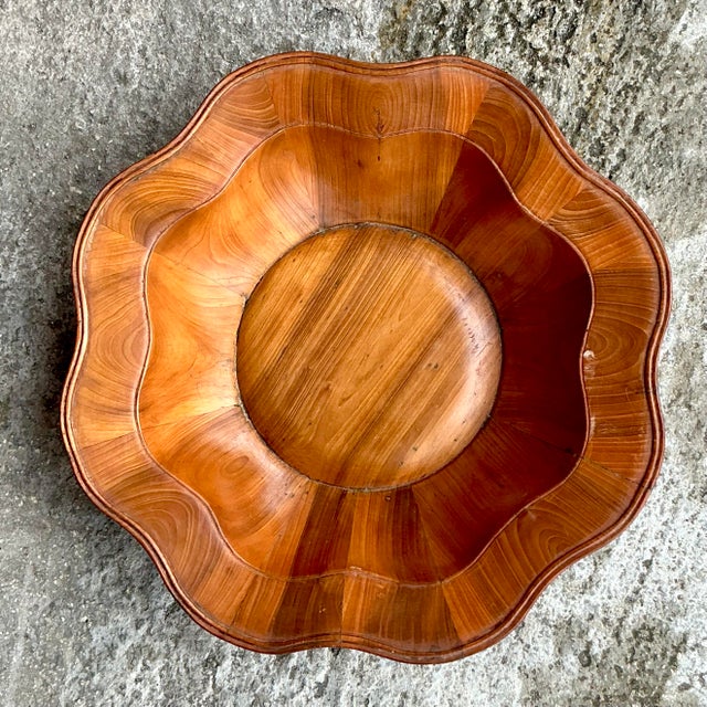 Bring natural elegance to your decor with this Vintage Boho Scalloped Wood Bowl. Crafted from rich, warm-toned wood, this...