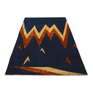1980s Vintage Rug Comtemporary Hand Knotted Blue Area Rug - 4' 9" × 6' 7"