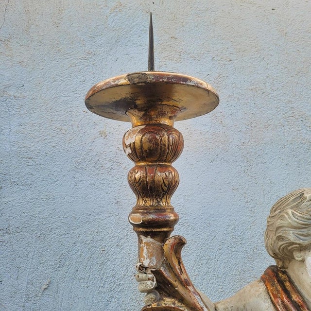 Baroque Putto Torch Holder in Lacquered and Gilded Wood, Italy, Late 17th-Early 18th Century For Sale - Image 3 of 18