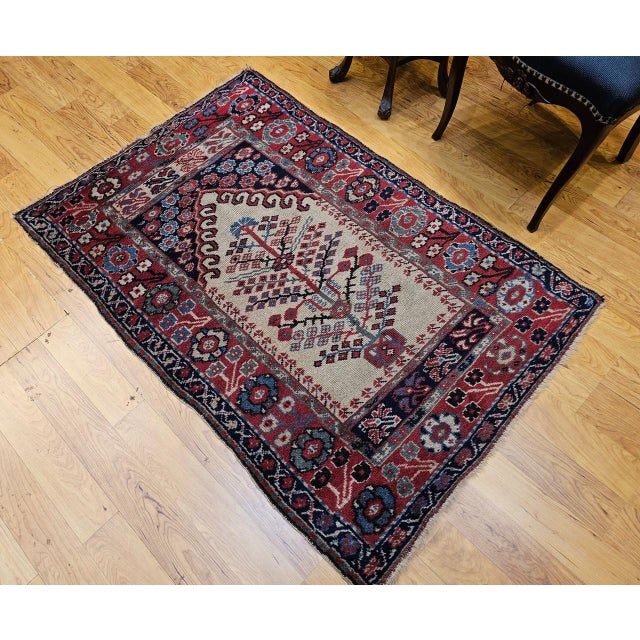 Turkish Antique Turkish Prayer Village Rug, Hand-Knotted Tree of Life Design, 3' x 5' For Sale - Image 3 of 14