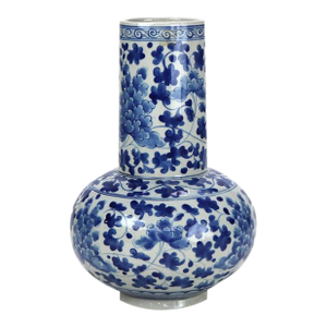 Antique Asian Blue & White Porcelain Bottle Vase, Signed Circa 1930