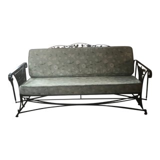 1930s Vintage Woodard Style New Orleans Glider Sofa Wrought Iron Vine For Sale
