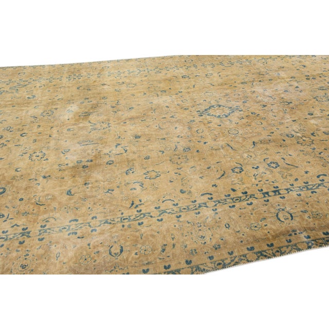 1950s 1950s Vintage Tabriz Tan Handmade Allover Motif Persian Wool Rug For Sale - Image 5 of 8