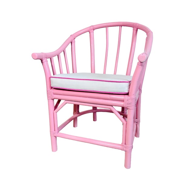 Pink Rattan 4 Chair Dining Set in Sunbrella Fabric For Sale - Image 9 of 11
